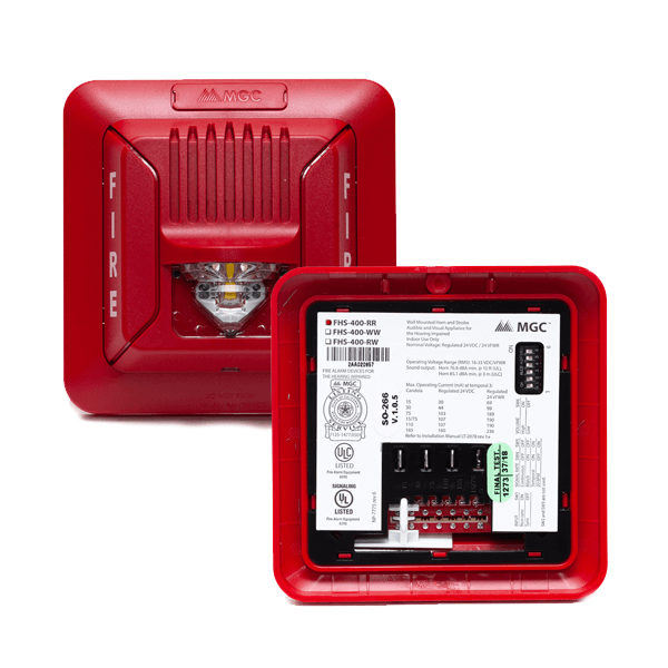 SIRENA C/LUZ ESTROB. LED MONTAJE PARED ROJA UL/FM