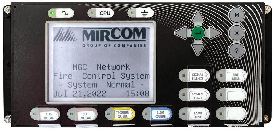 Pantalla Principal Gráfica, 24 Líneas con 40 Caracteres, Botones de Control de Alarma, Supervisión y Problema, Compatible con Paneles Serie FleX-Net de MIRCOM