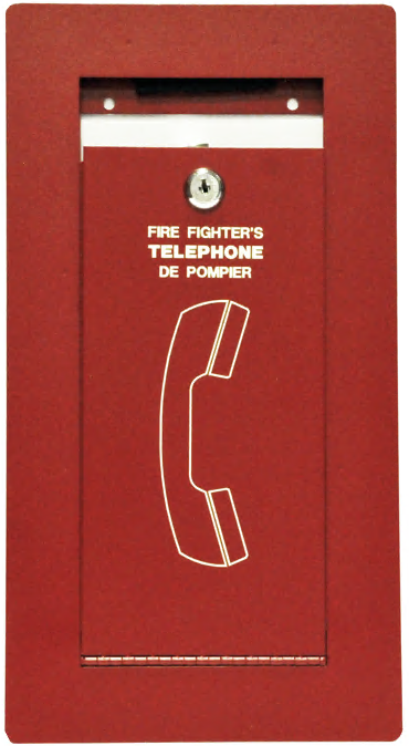 Cubiertas del gabinete del auricular de los bomberos Cubiertas con acabado en rojo, con vidrio, cerradura y llaves.Disponible como cubierta de superficie y cubierta de montaje a ras