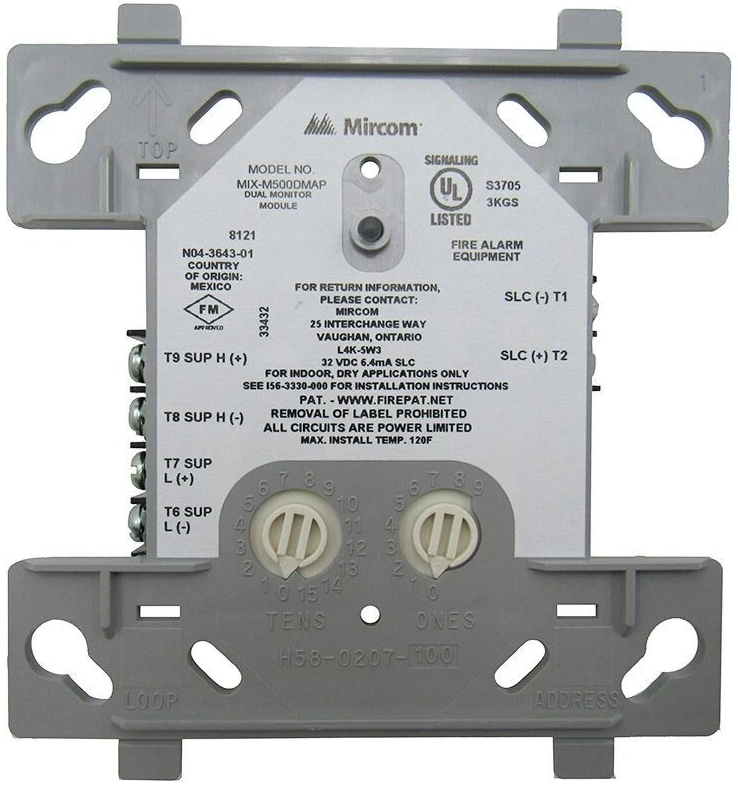 Módulo Monitor Dual, Direccionable, Monitorea 2 Circuitos Clase B Independientes, Serie AP de MIRCOM